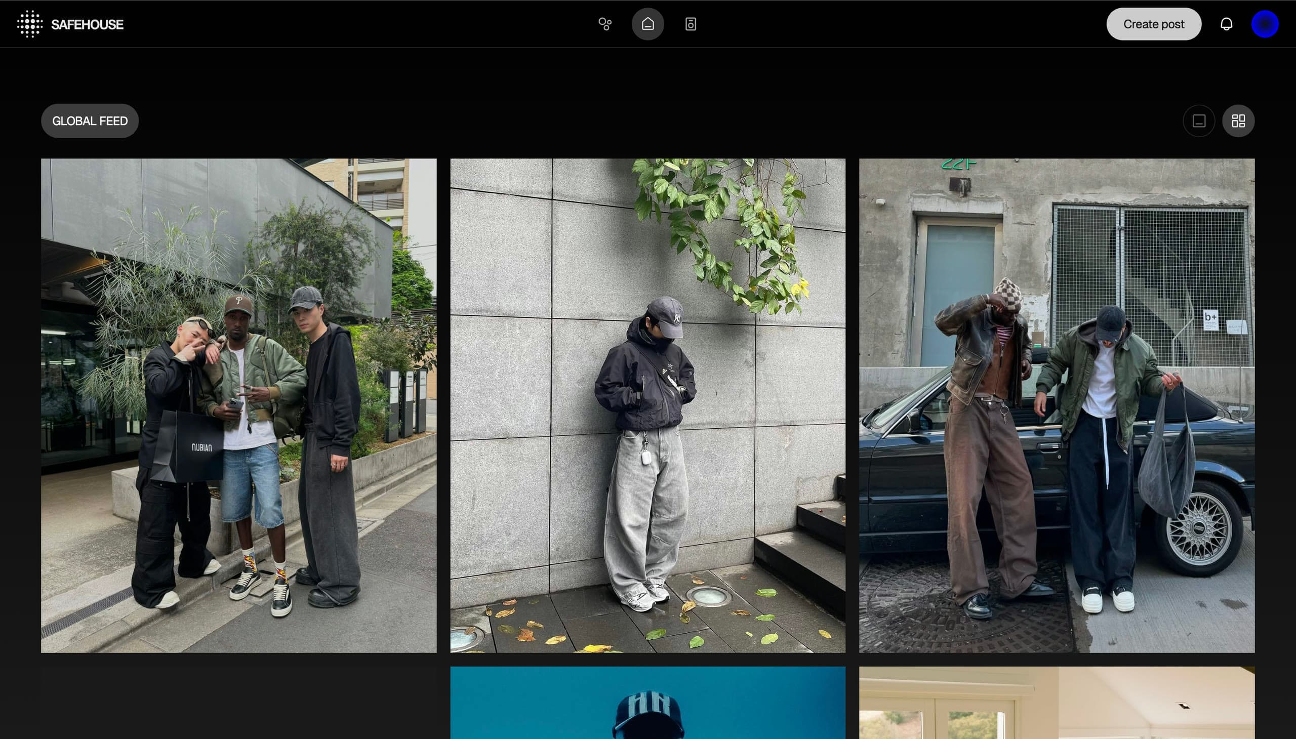 The global feed as a grid of members' photographs.
