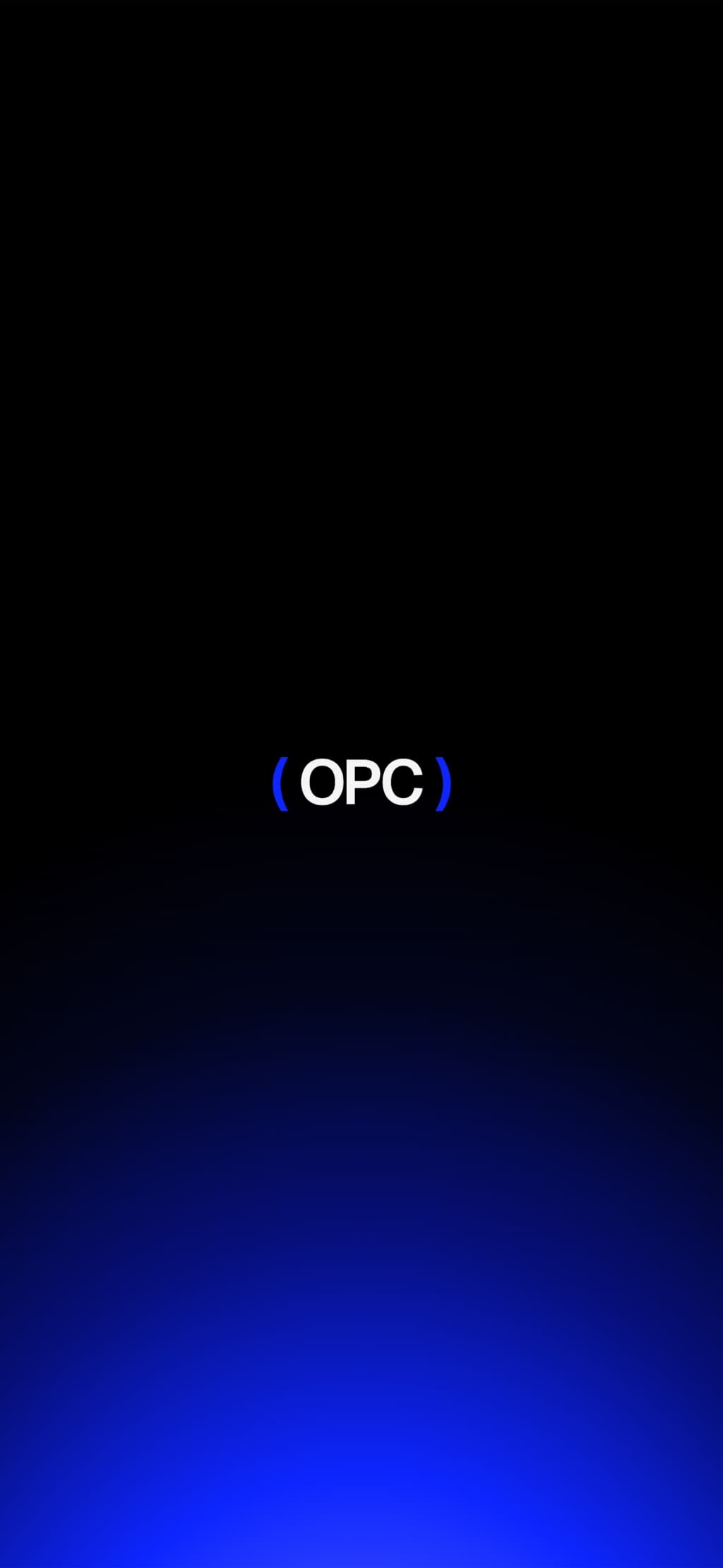 The ( OPC ) lockup centred on black, a cobalt field rising from the bottom edge.
