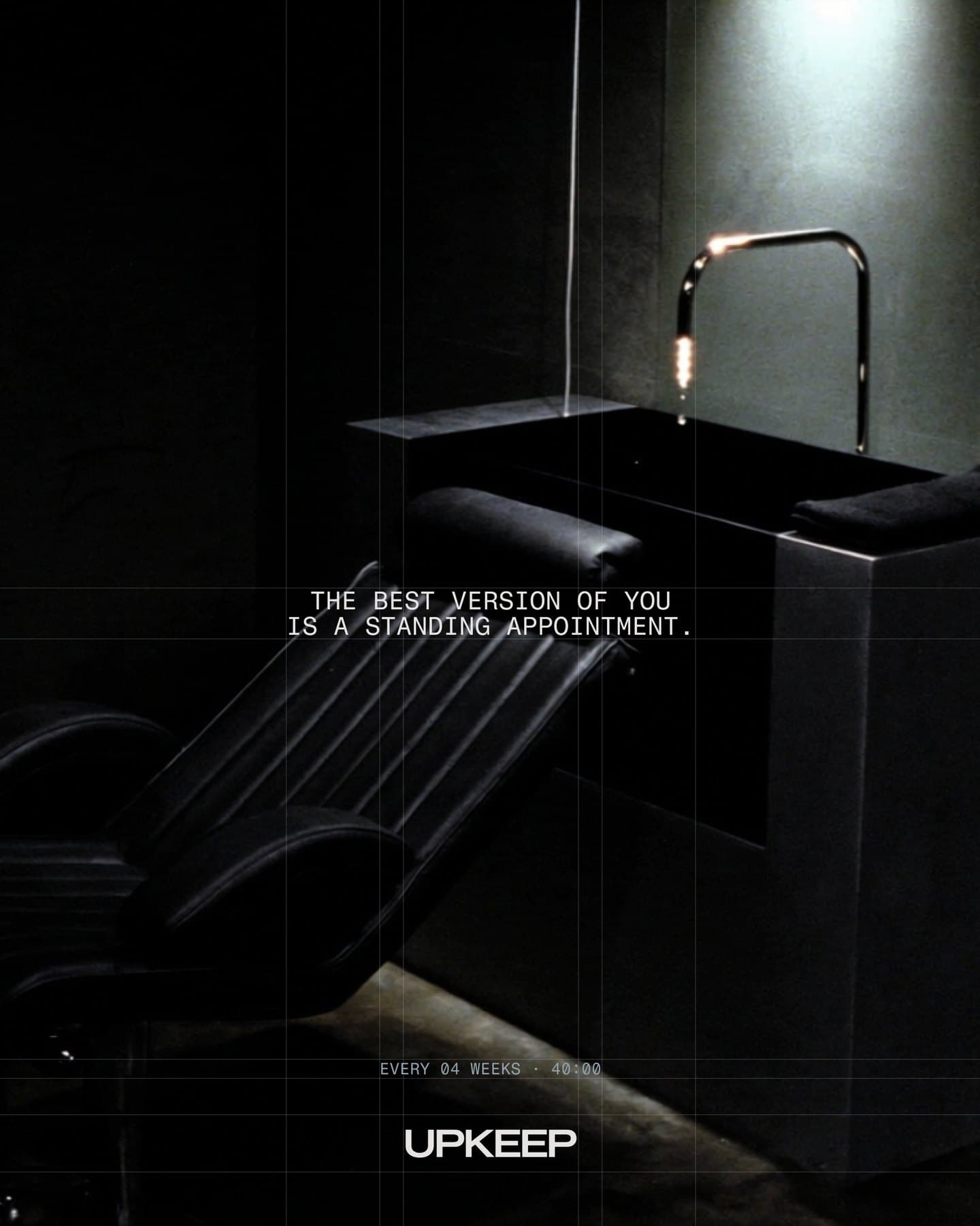 Campaign post: a black leather wash chair under a chrome tap, with the line THE BEST VERSION OF YOU IS A STANDING APPOINTMENT.